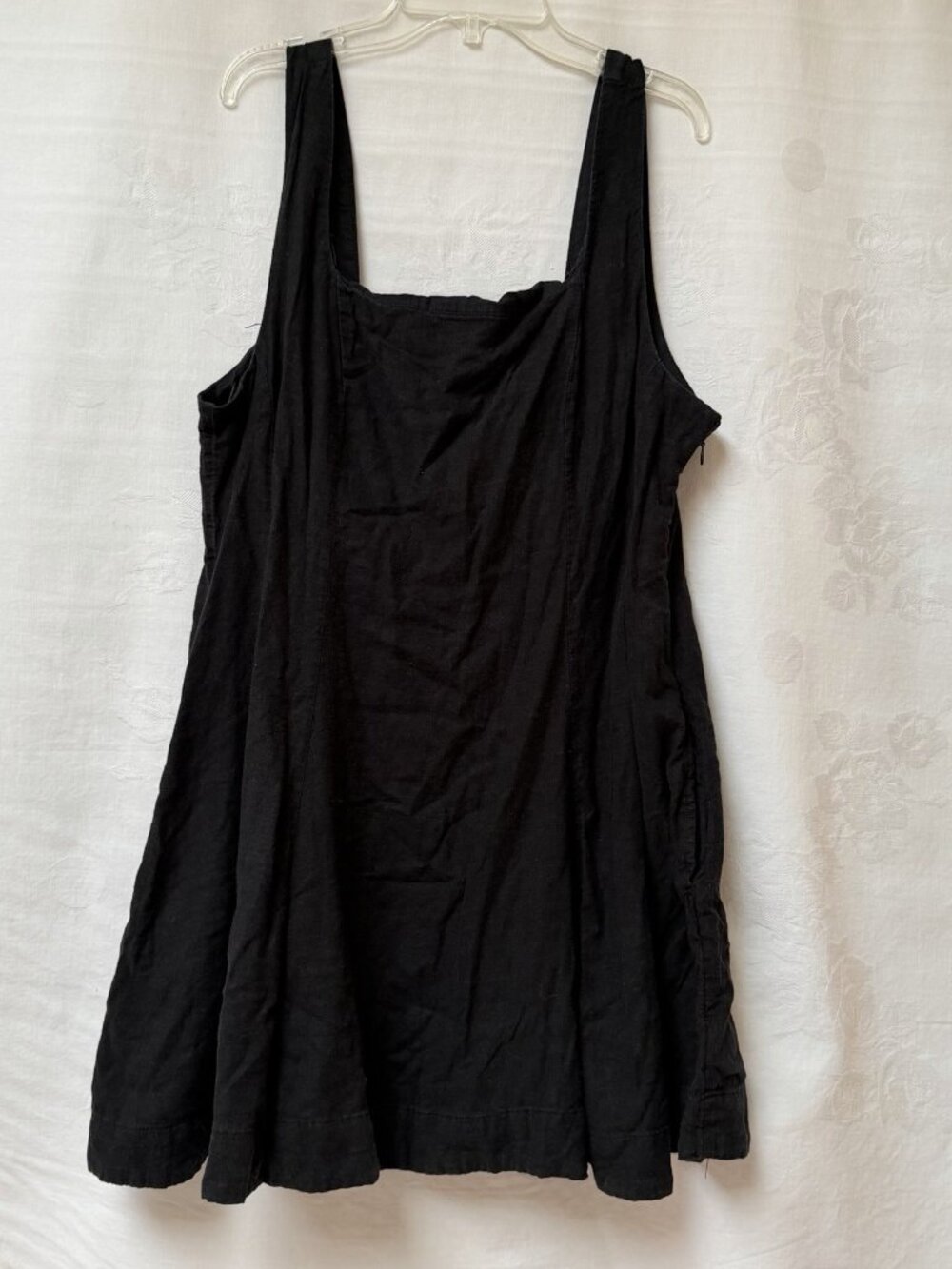 Rachel Zoe Linen Dress Womens 14 Black Square Neck Sleeveless Smocked Back Sun